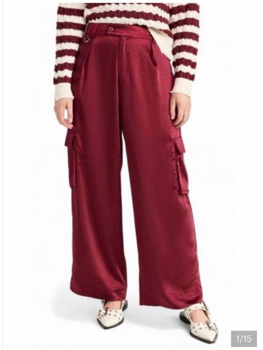 LNA Lou Silky Wide-Leg Cargo Pants in Lambrusco Burgundy
